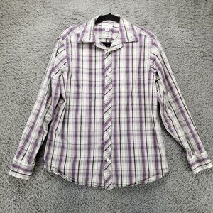 Banana Republic Shirt Mens Medium Purple White Plaid Long Sleeve Button Up